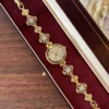 MH702-1 Elegant Gold Floral Crystal Bracelet White Dial Watch for Women