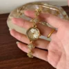 MH702-3 Elegant Gold Floral Crystal Bracelet White Dial Watch for Women