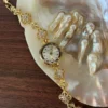 MH702-4 Elegant Gold Floral Crystal Bracelet White Dial Watch for Women