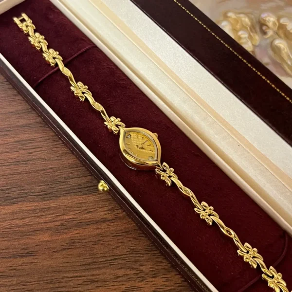 MH705-1 Classic Gold Marquise Floral Bracelet Rhinestone Watch for Women