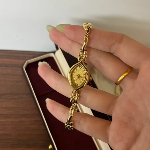 MH705-2 Classic Gold Marquise Floral Bracelet Rhinestone Watch for Women