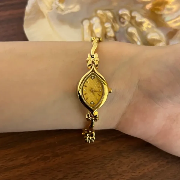 MH705-3 Classic Gold Marquise Floral Bracelet Rhinestone Watch for Women