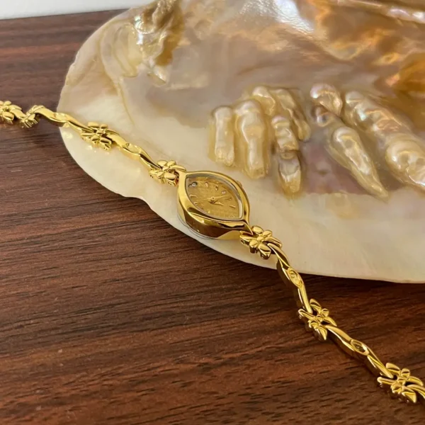 MH705-5 Classic Gold Marquise Floral Bracelet Rhinestone Watch for Women