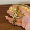 Classic Irregular-Shaped Gold Dial Bracelet Watch for Women
