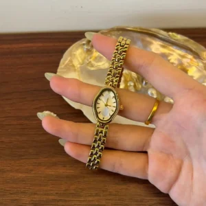 Classic Irregular-Shaped Gold Dial Bracelet Watch for Women