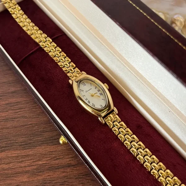 Classic Irregular-Shaped Gold Dial Bracelet Watch for Women