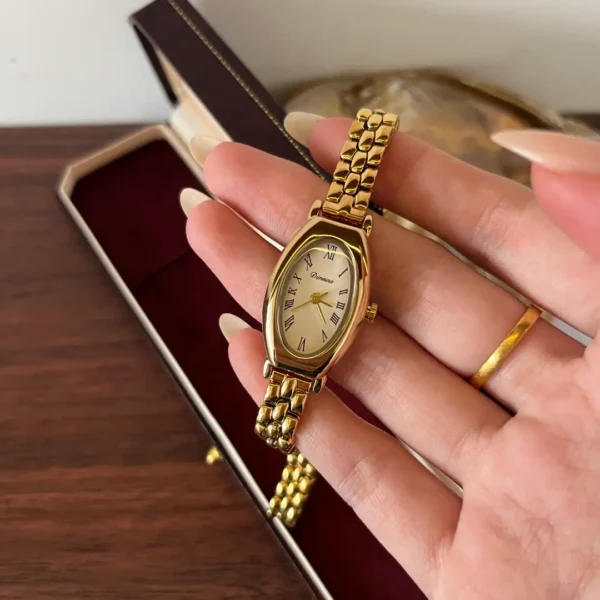Classic Irregular-Shaped Gold Dial Bracelet Watch for Women