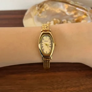Classic Irregular-Shaped Gold Dial Bracelet Watch for Women