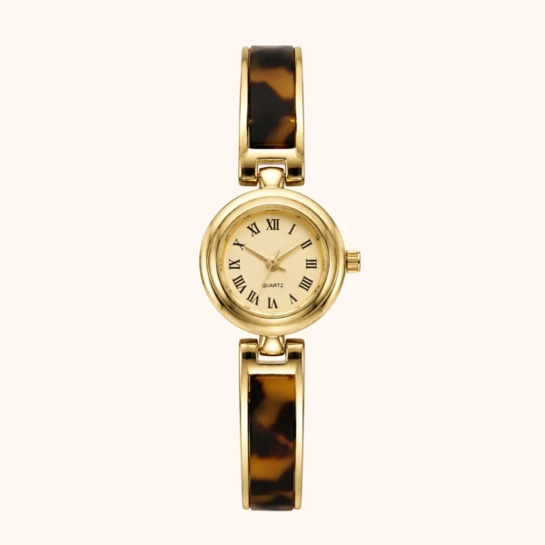 MoHerWatch Elegant Gold Round Gold Dial Tortoiseshell Bracelet Watch for Women