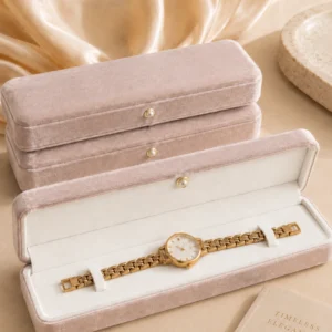 Elegant Pink/Blue/Green/Beige Velvet Pearl Jewelry Gift Box