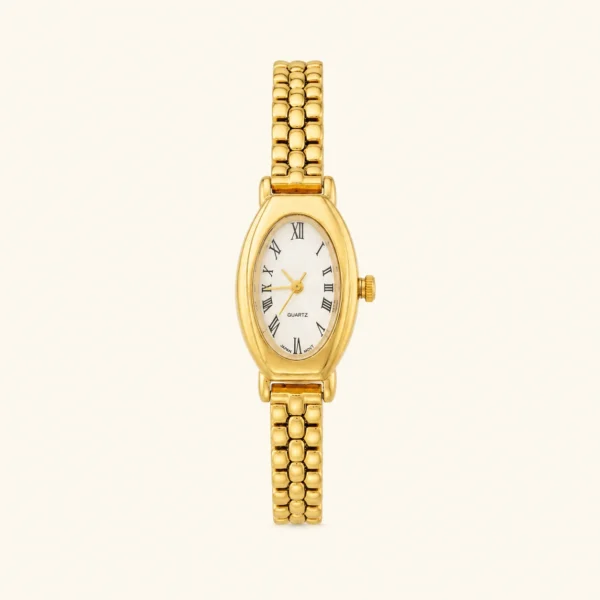 Classic Irregular-Shaped Gold Dial Bracelet Watch for Women