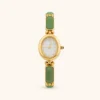 Dainty Gold Watch Oval Green Jade Bracelet Women's Watch