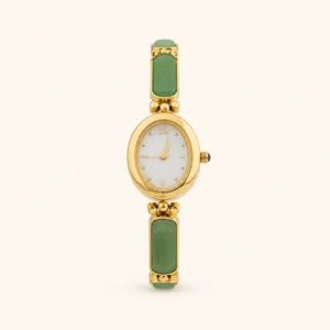 Dainty Gold Watch Oval Green Jade Bracelet Women's Watch