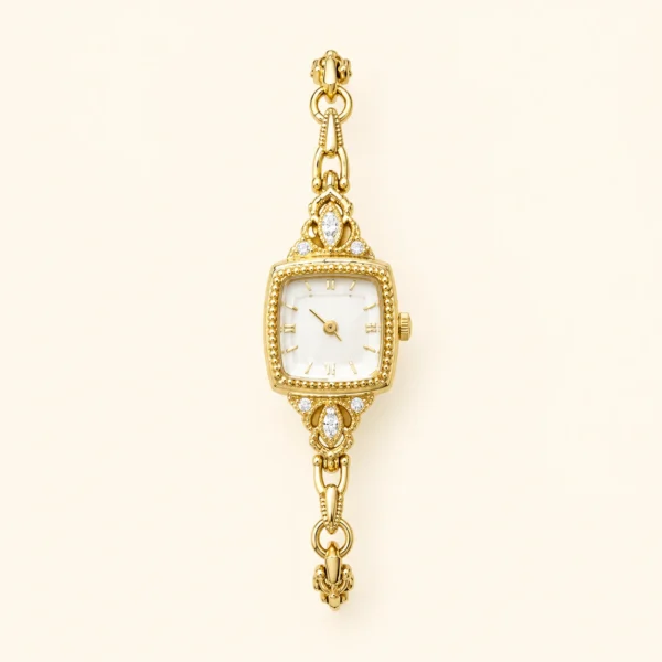 Dainty White Square Dial Gold Zircon Bracelet Watch for Women