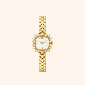 Classic White Square Dial Gold Zircon Bracelet Watch for Women