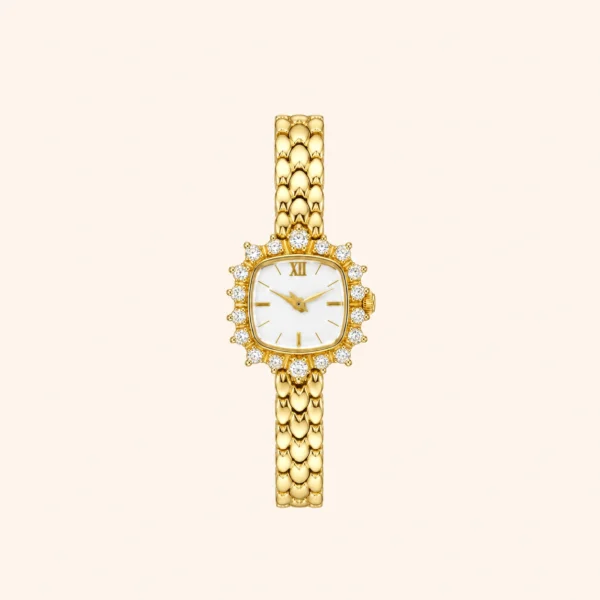 mh-47 Classic White Square Dial Gold Zircon Bracelet Watch for Women