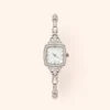 mh-48 Dainty White Square Dial Silver Zircon Bracelet Watch for Women