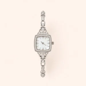 mh-48 Dainty White Square Dial Silver Zircon Bracelet Watch for Women