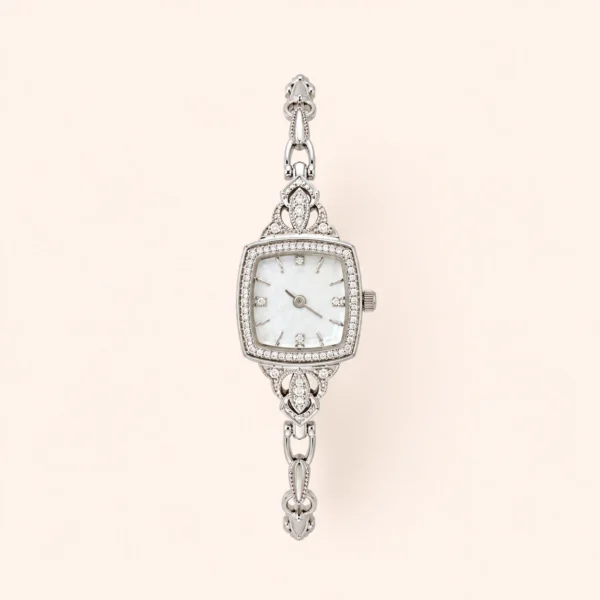 mh-48 Dainty White Square Dial Silver Zircon Bracelet Watch for Women