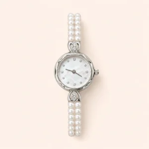 Dainty Pearl Bracelet Watch Silver Dial Watch for Women