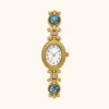 MoHerWatch Elegant Gold Oval White Dial Blue Gemstone Bracelet Watch for Women