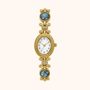 mh-b10 MoHerWatch Elegant Gold Oval White Dial Blue Gemstone Bracelet Watch for Women