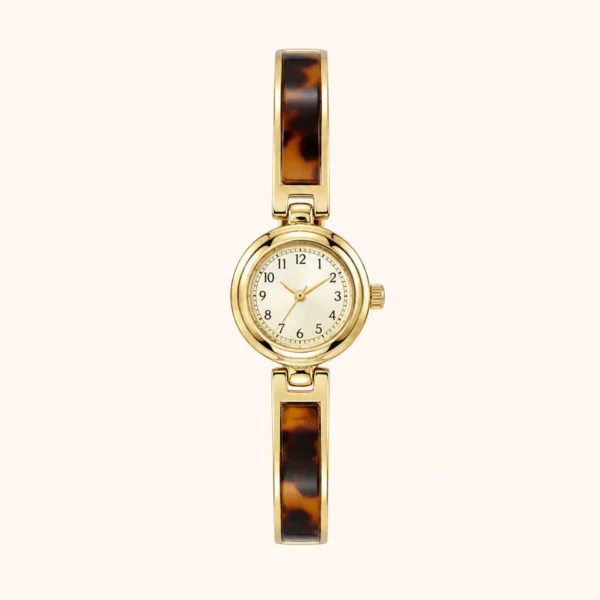 MoHerWatch Elegant Gold Round White Dial Tortoiseshell Bracelet Watch for Women