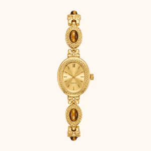 mh-b13 MoHerWatch Elegant Gold Oval Gold Dial Gemstone Bracelet Watch for Women