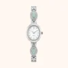 mh-b14 MoHerWatch Elegant Silver Oval White Dial Gemstone Bracelet Watch for Women