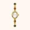 MoHerWatch Elegant Gold Oval White Dial Mixed Gemstone Bracelet Watch for Women