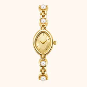 mh-b17 MoHerWatch Elegant Gold Oval Gold Dial Pearl Bracelet Watch for Women