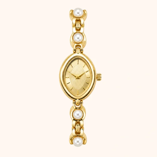 mh-b17 MoHerWatch Elegant Gold Oval Gold Dial Pearl Bracelet Watch for Women