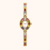 MoHerWatch Elegant Gold Round White Dial Multicolor Gemstone Bracelet Watch for Women