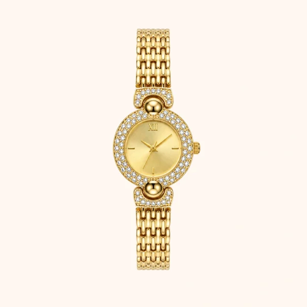 mh-b2 MoHerWatch Elegant Gold Round Gold Dial Gemstone Bracelet Watch for Women