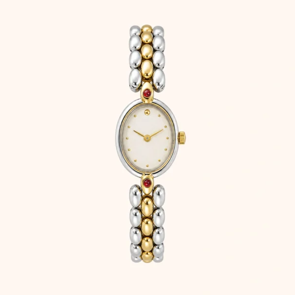 mh-b20 MoHerWatch Dainty Small Oval Dial Two-Tone Bracelet Watch for Women