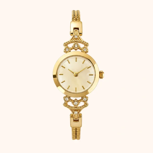 MoHer Watch Beige Small Face Gold Slim Chain Bracelet Watch for Women