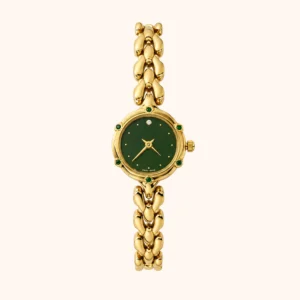 MoHerWatch Elegant Green Oval Gold Link Bracelet Round Dial Watch for Women