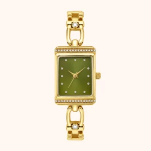 mh-b26 MoHerWatch Elegant Gold Rectangular Green Dial Gemstone Bracelet Watch for Women