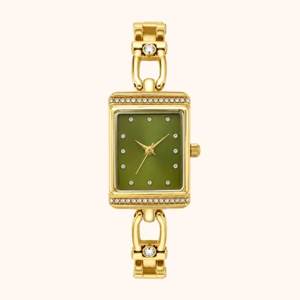 MoHerWatch Elegant Gold Rectangular Green Dial Gemstone Bracelet Watch for Women