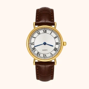 mh-b28 MoHer Watch Minimalist Round Face Brown Leather Strap Watch for Women