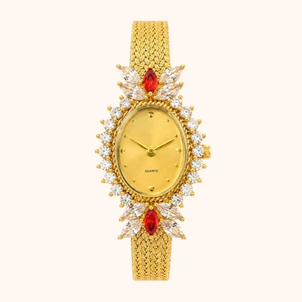 MoHer Elegant Gold Watch Marquise Rhinestone Bracelet Watch for Women