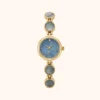 MoHerWatch Elegant Gold Round Blue Dial Gemstone Bracelet Watch for Women