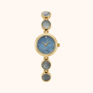 mh-b3 MoHerWatch Elegant Gold Round Blue Dial Gemstone Bracelet Watch for Women