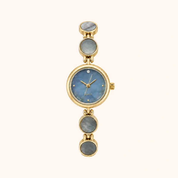 MoHerWatch Elegant Gold Round Blue Dial Gemstone Bracelet Watch for Women