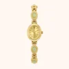 mh-b4 MoHerWatch Elegant Gold Oval Gold Dial Gemstone Bracelet Watch for Women