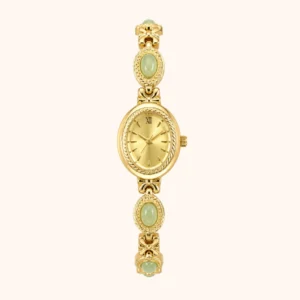 mh-b4 MoHerWatch Elegant Gold Oval Gold Dial Gemstone Bracelet Watch for Women