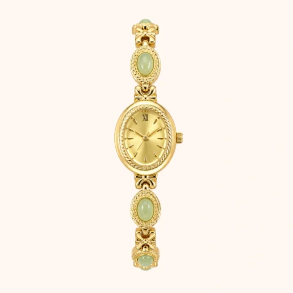 mh-b4 MoHerWatch Elegant Gold Oval Gold Dial Gemstone Bracelet Watch for Women