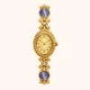 MoHerWatch Elegant Gold Oval Gold Dial Purple Gemstone Bracelet Watch for Women