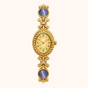 mh-b7 MoHerWatch Elegant Gold Oval Gold Dial Purple Gemstone Bracelet Watch for Women