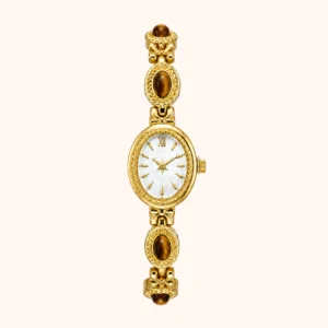 mh-b9 MoHerWatch Elegant Gold Oval White Dial Gemstone Bracelet Watch for Women